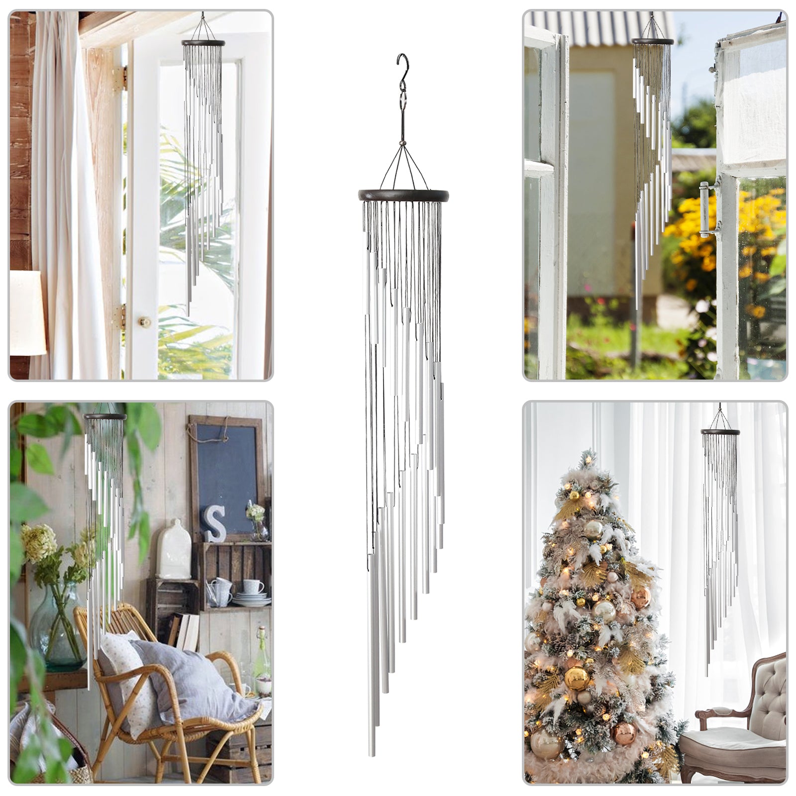 TSV Outdoor Memorial 36Inch Wind Chimes with 18 Tubes， Durable Aluminum Alloy Wind Chime with Melodious Sound and Excellent Design， Elegant Chime for Garden Patio Decor， Gift for Mom (Silver/Golden)