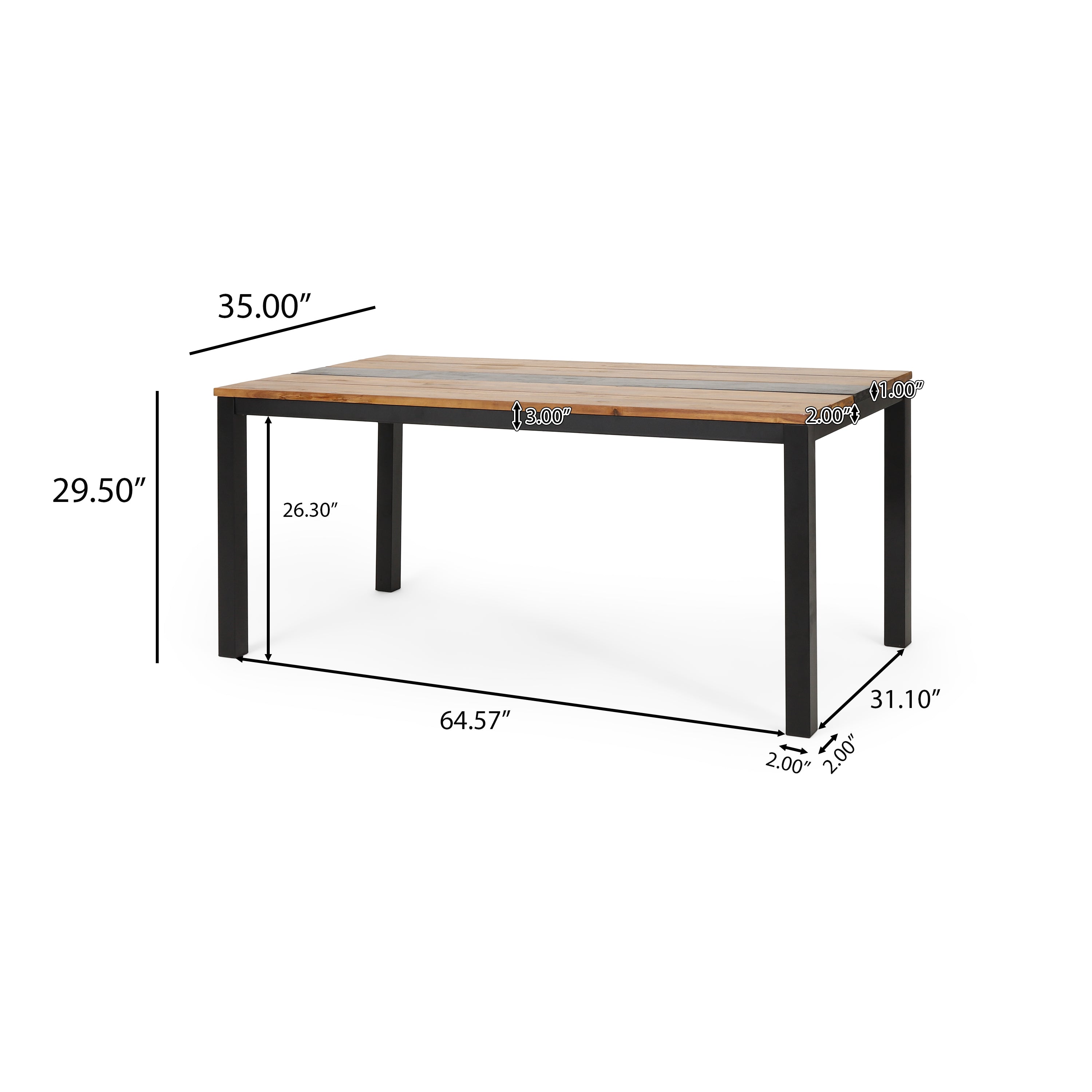 Colcord Outdoor Modern Industrial Acacia Wood Dining Table, Teak and Black