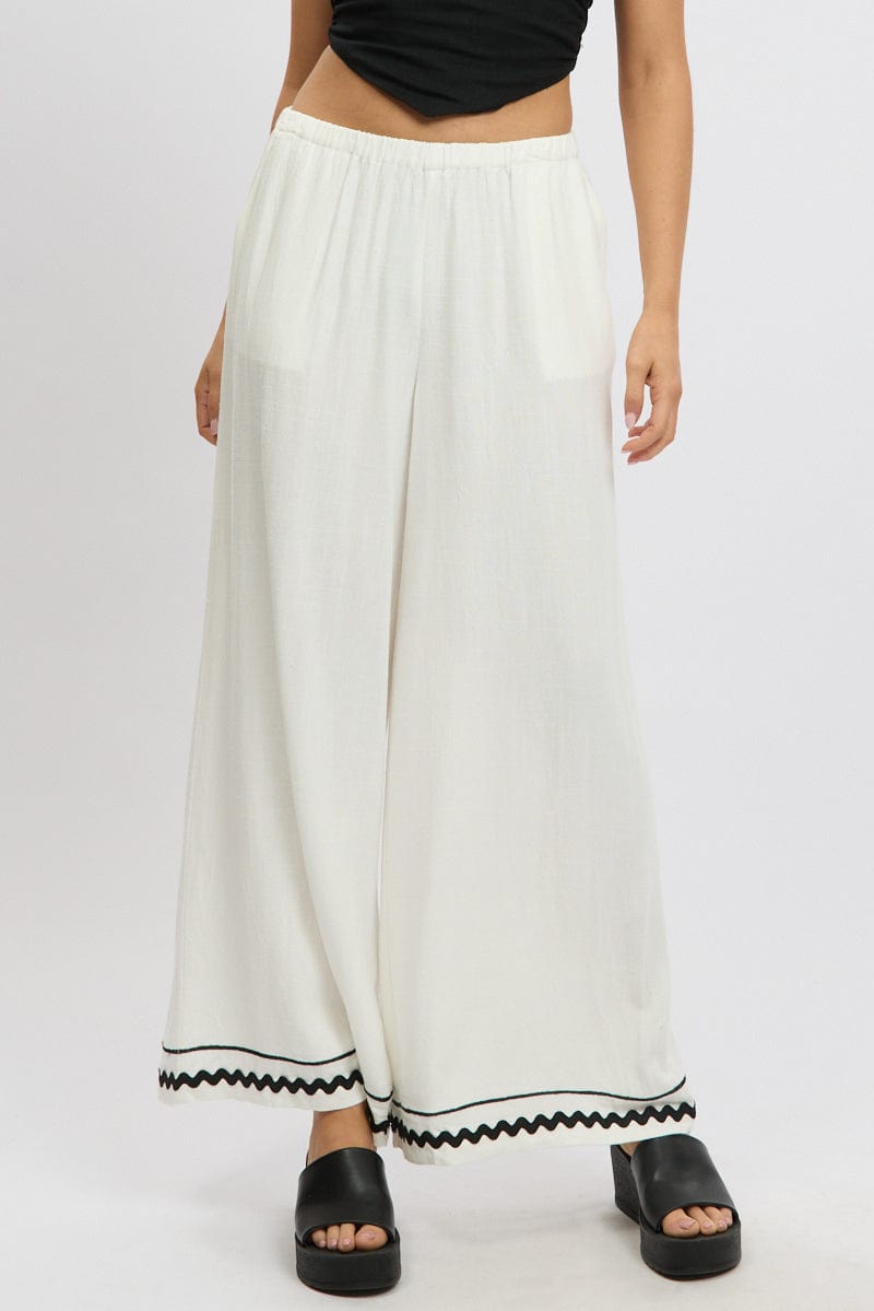 White Wide Leg Pants High Rise