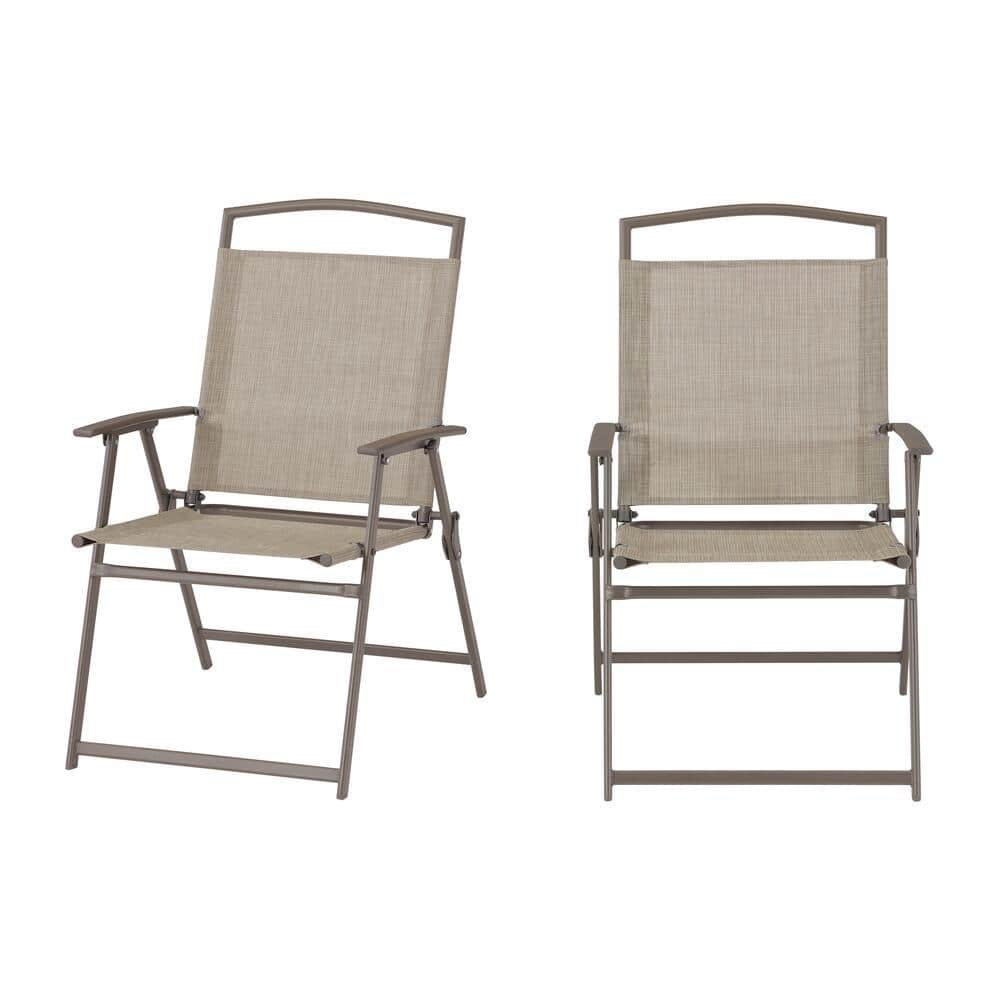 StyleWell Mix and Match Folding Unpadded Sling Outdoor Dining Chair in Riverbed Taupe (2-Pack) FDS50285C-2PK