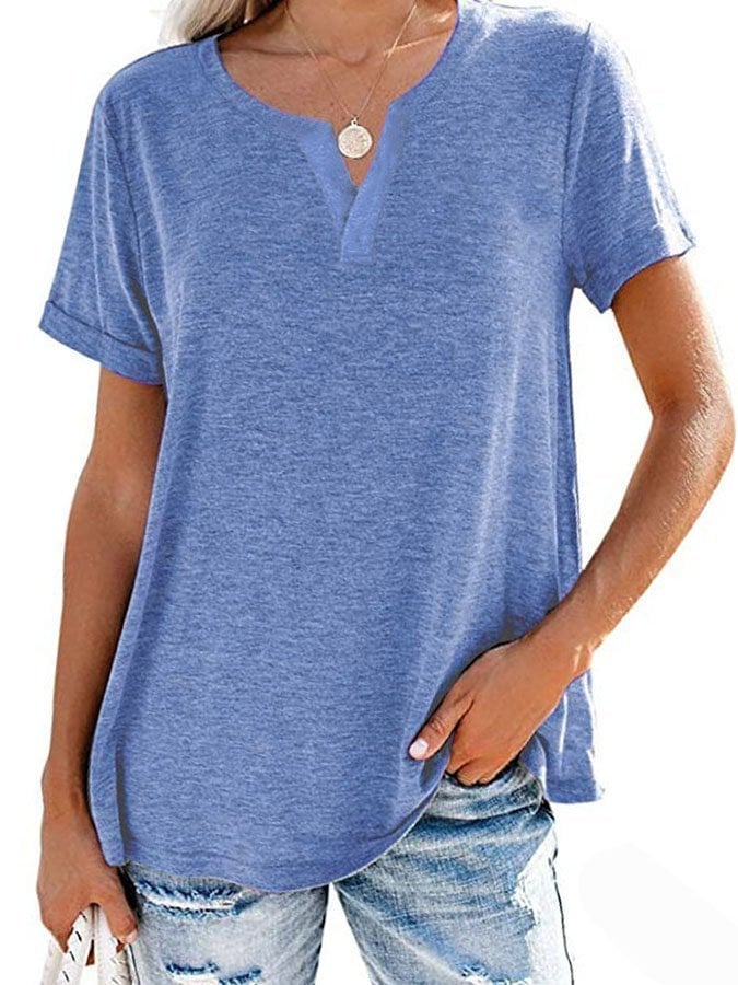 Comfortable Solid V-Neck Short Sleeve T-Shirt