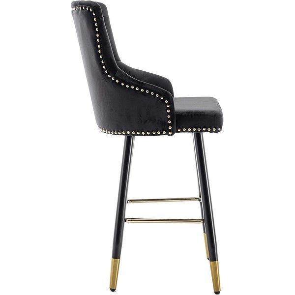 Black Velvet Upholstered Modern Barstool Tufted Living Room Home Dining Bar Kitchen Counter Island Luxurious Golden Leg Finish