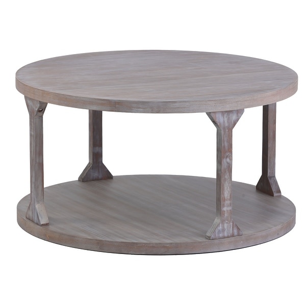 Round Rustic Wooden Coffee Table for Living Room