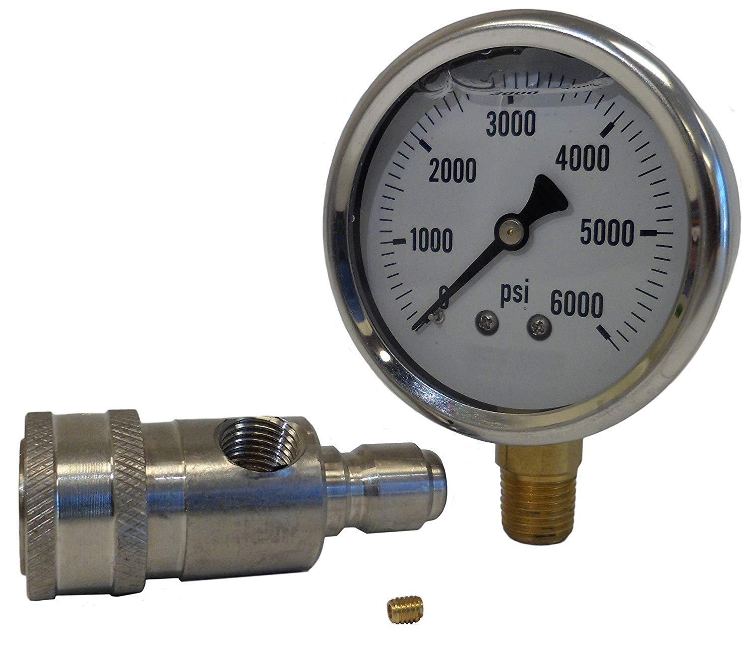 Ultimate Washer UW16-PW173B Pressure Gauge & Adaptor for Pressure Washers, Stainless Steel, 6000 PSI Rated