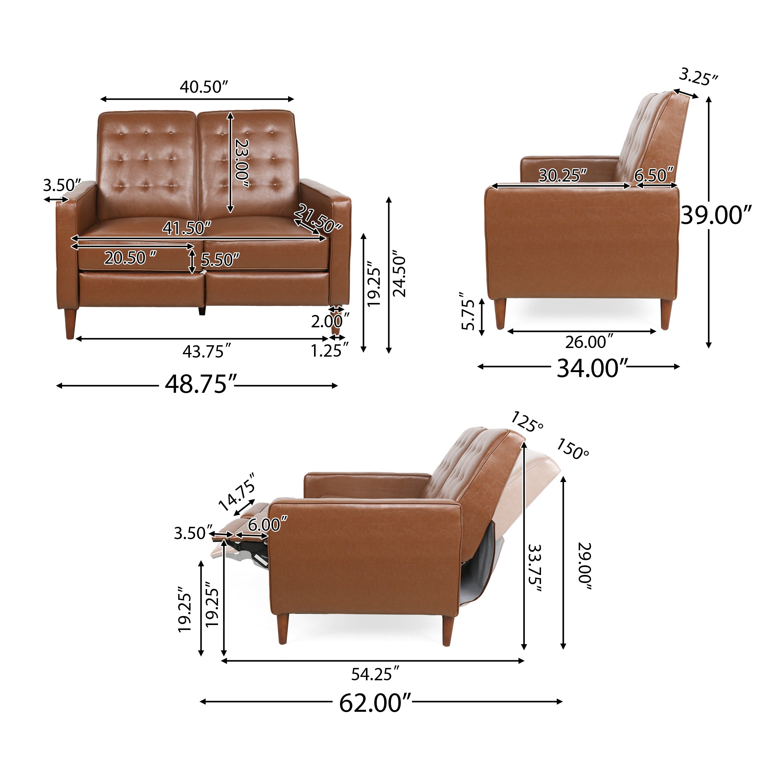 Manville Contemporary Tufted Loveseat Pushback Recliner