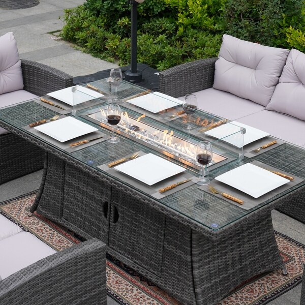 Moda 7piece Patio Outdoor Wicker Sofa Set with Fire Pit Table