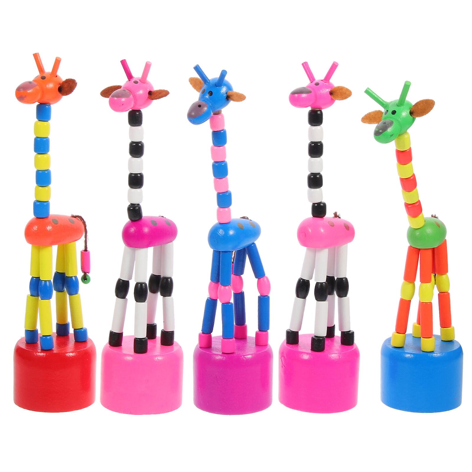 5pcs Wooden Giraffe Puppets Toys Swing Dancing Giraffe Figurine Push Up Toys For Kids (random Style)