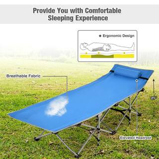 Costway Folding Camping Cot Heavy-Duty Outdoor Cot Bed Blue OP70768BL