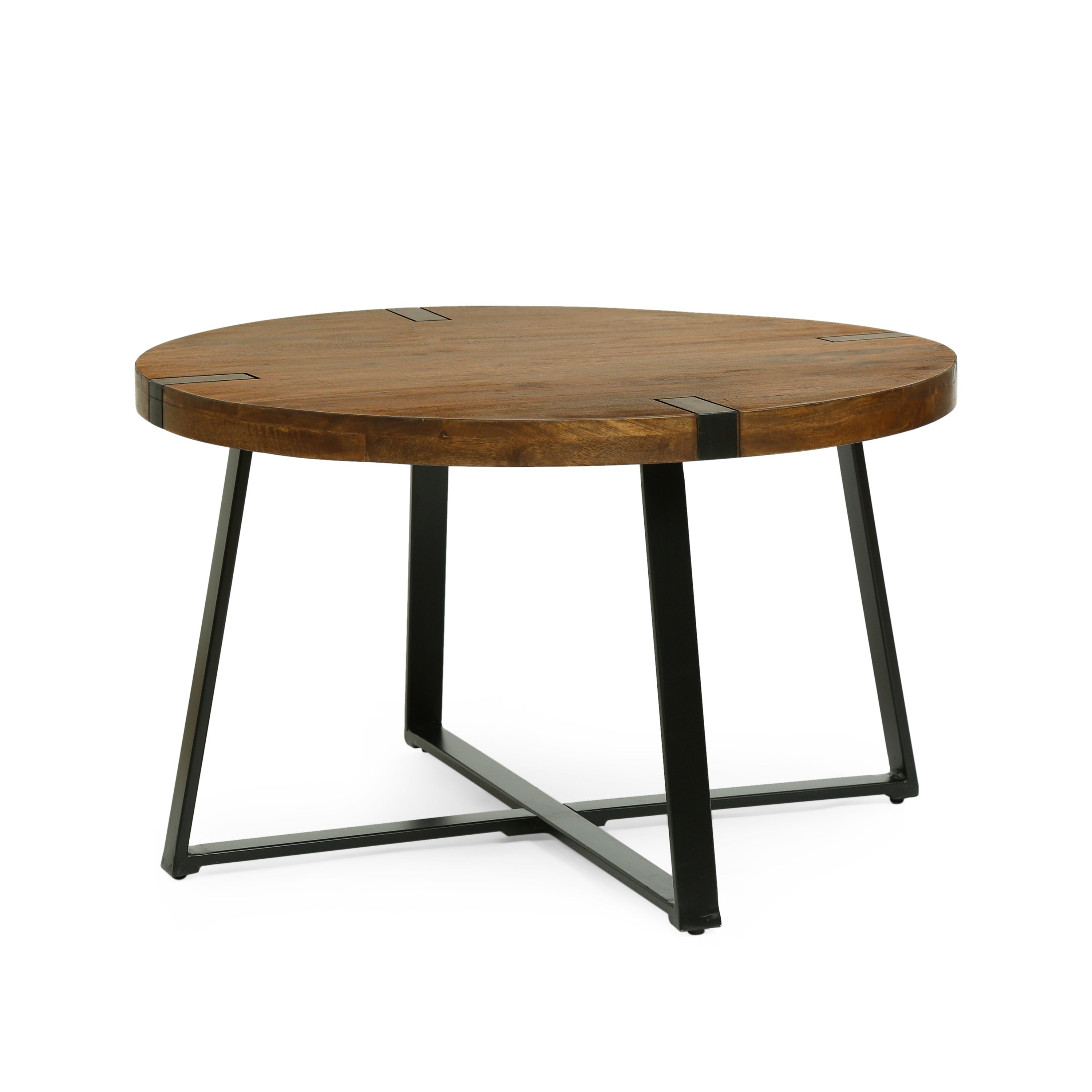 Riverlake Handmade Mango Wood and Iron Circular Coffee Table, Walnut Brown and Black