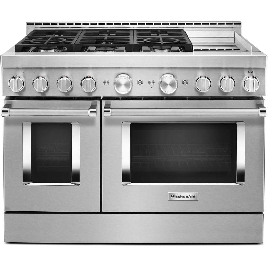 KitchenAid 48-inch Freestanding Gas Range with Even-Heat? True Convection KFGC558JSS