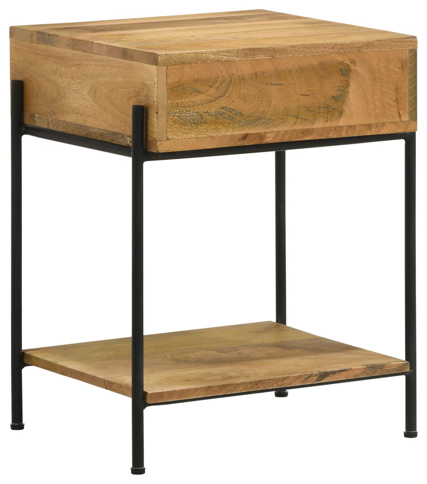 Declan 1 drawer Accent Table With Open Shelf Natural Mango and Black   Modern   Side Tables And End Tables   by Modon  Houzz