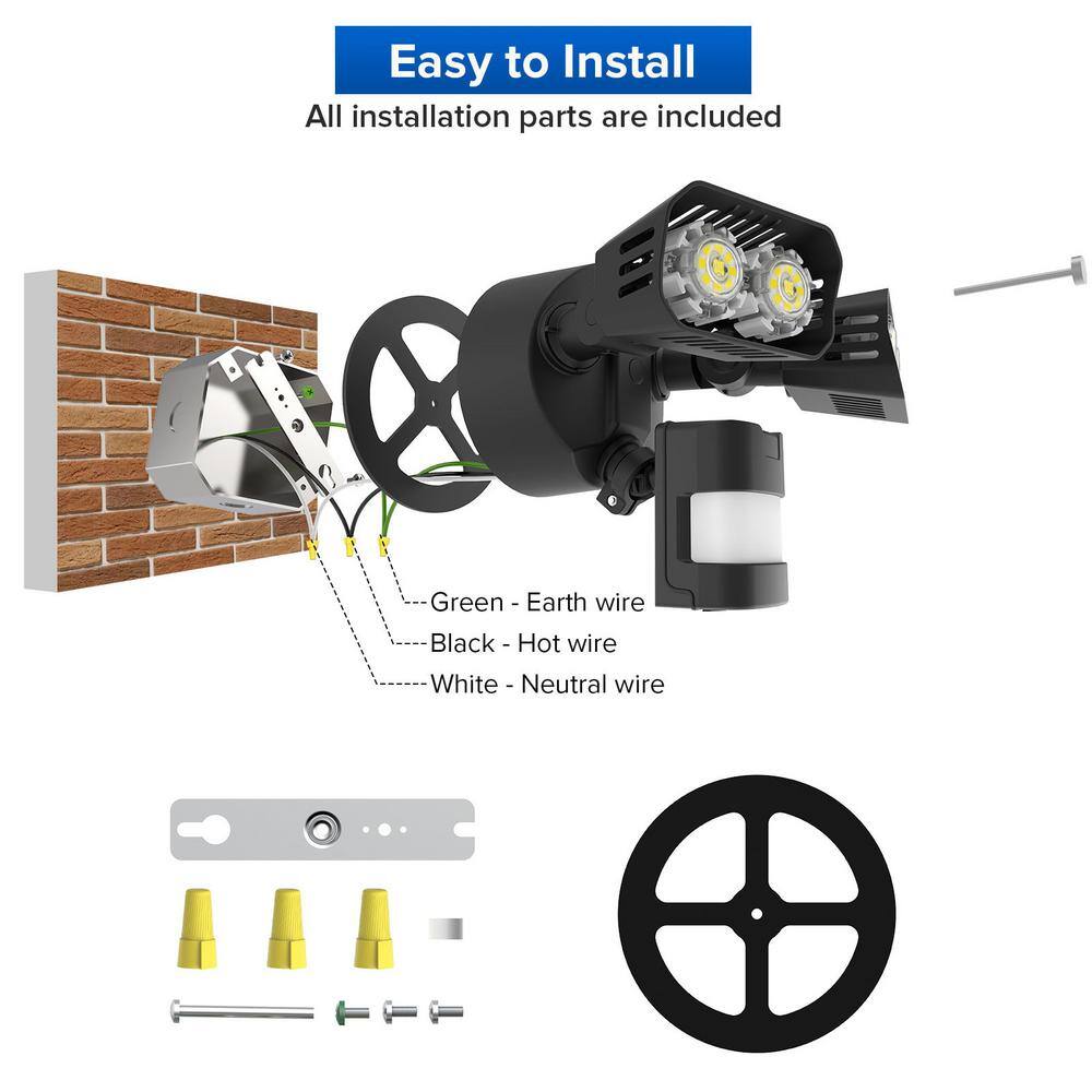 SANSI 18-Watt 1800 Lumens 5000K Black Motion Activated Integrated LED Outdoor Flood Light 01-04-001-021850