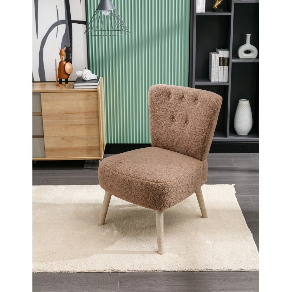 Teddy Fabric Button Accent Slipper Chair With Wooden Legs For Dining Room Living Room Bedroom