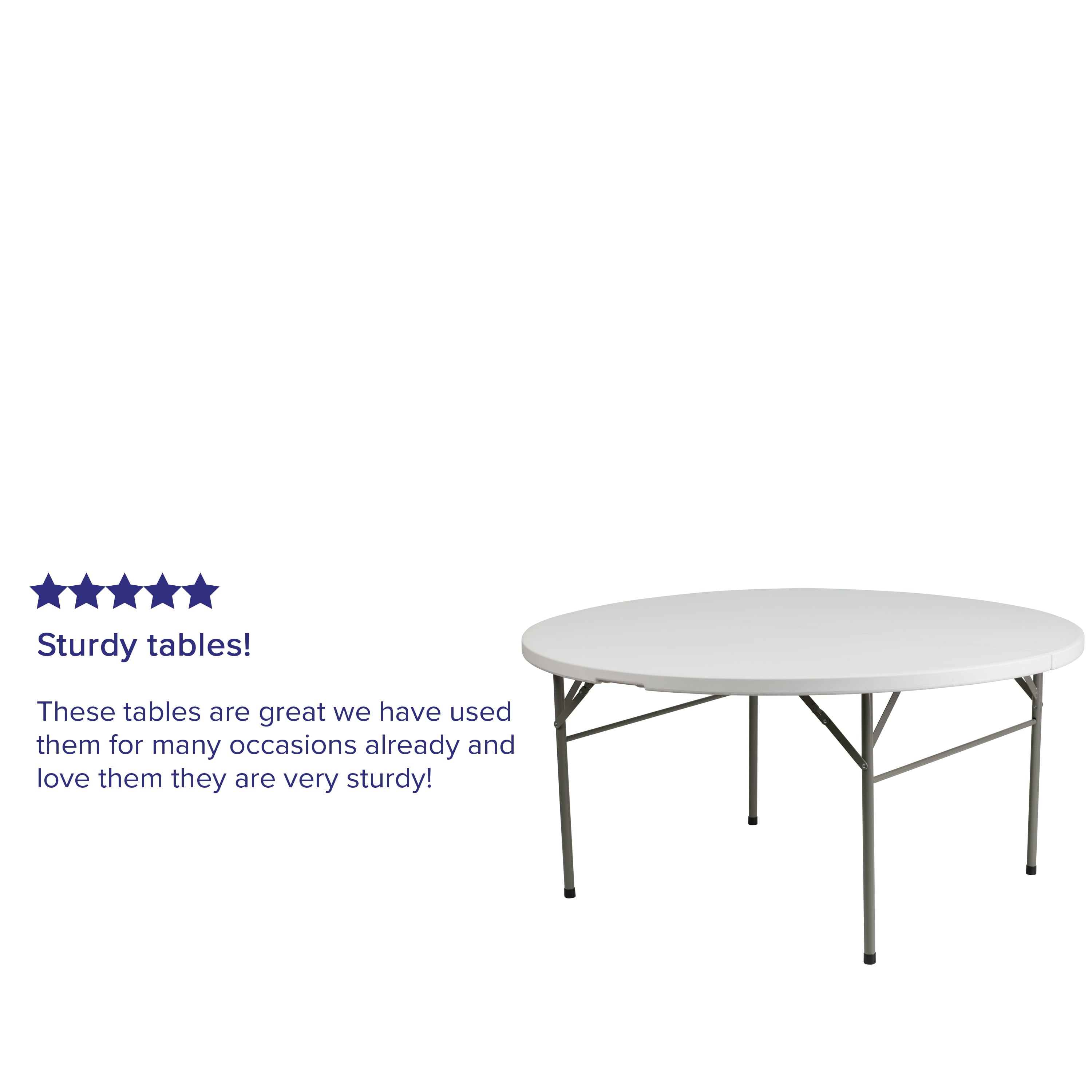 Flash Furniture Scarborough 5-Foot Round Bi-Fold White Plastic Folding Table with Carrying Handle