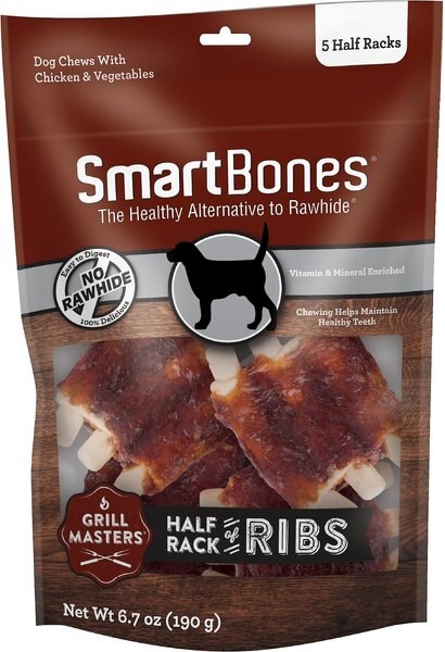 SmartBones Grill Masters Ribs Half Racks Dog Treats， 5 count