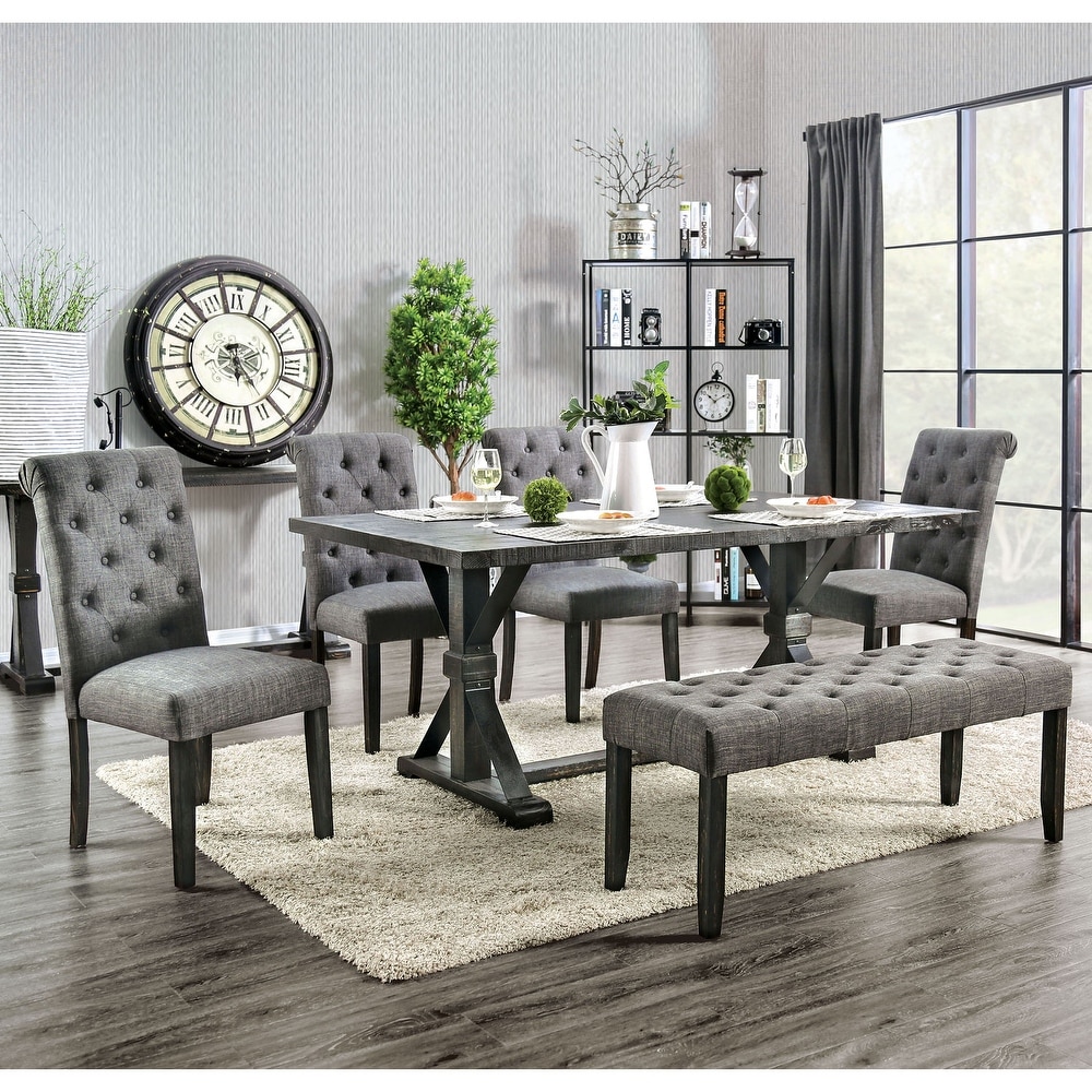 Chalwa Rustic Wood Upholstered 6 Piece Dining Set with Table and 4 Chairs and 1 Bench by Copper Grove