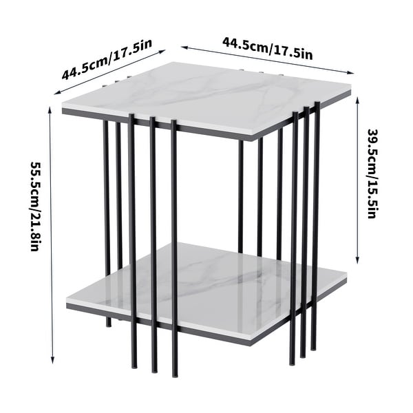 Marble Side Table End Table with Shelves with Black Frame