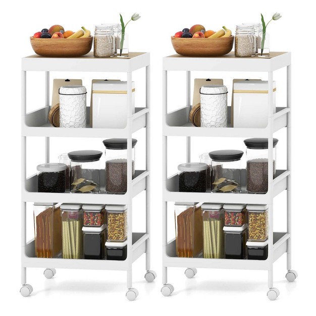 Costway 2pcs 4 Tier Utility Rolling Cart Rolling Storage Cart With Detachable Tray Top