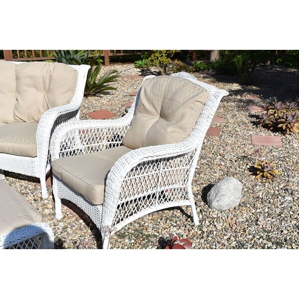 Jeco White Wicker 6piece Seating Set with Tan Cushions