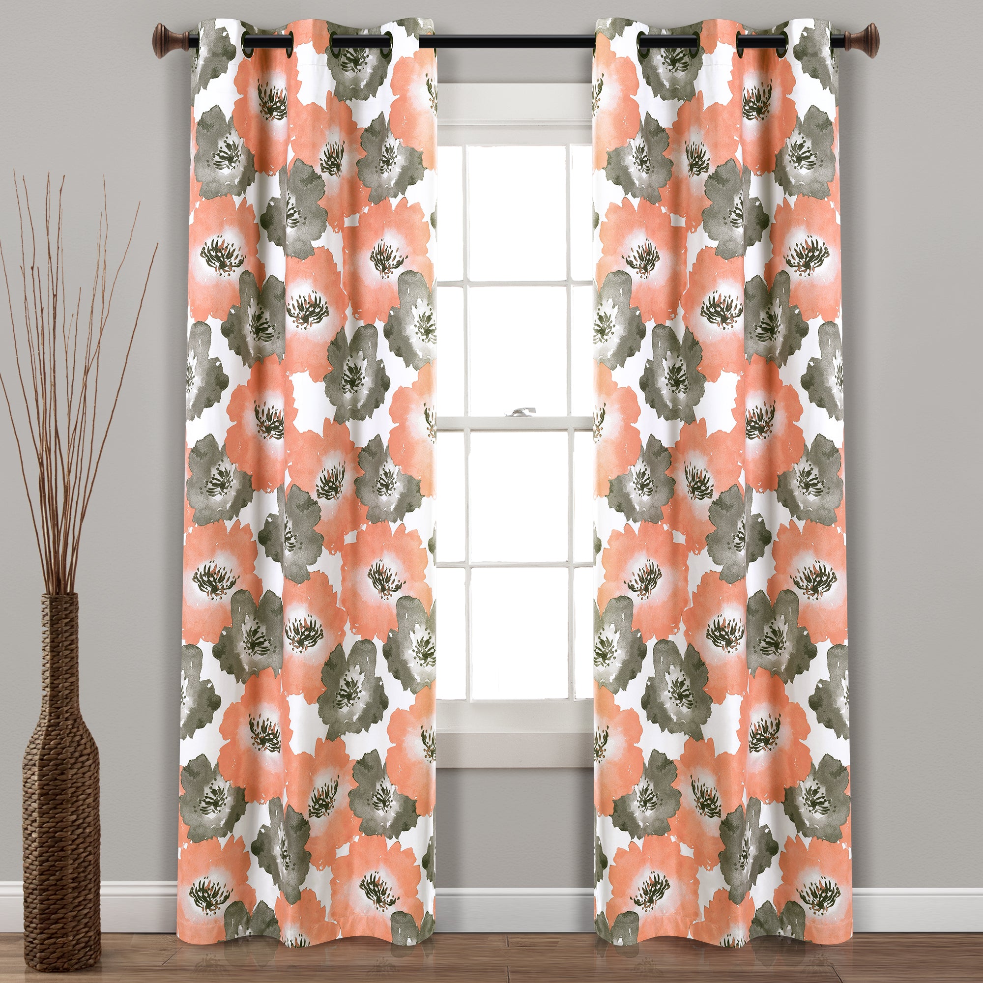 Julie Floral Insulated Grommet Blackout Window Curtain Panel Set