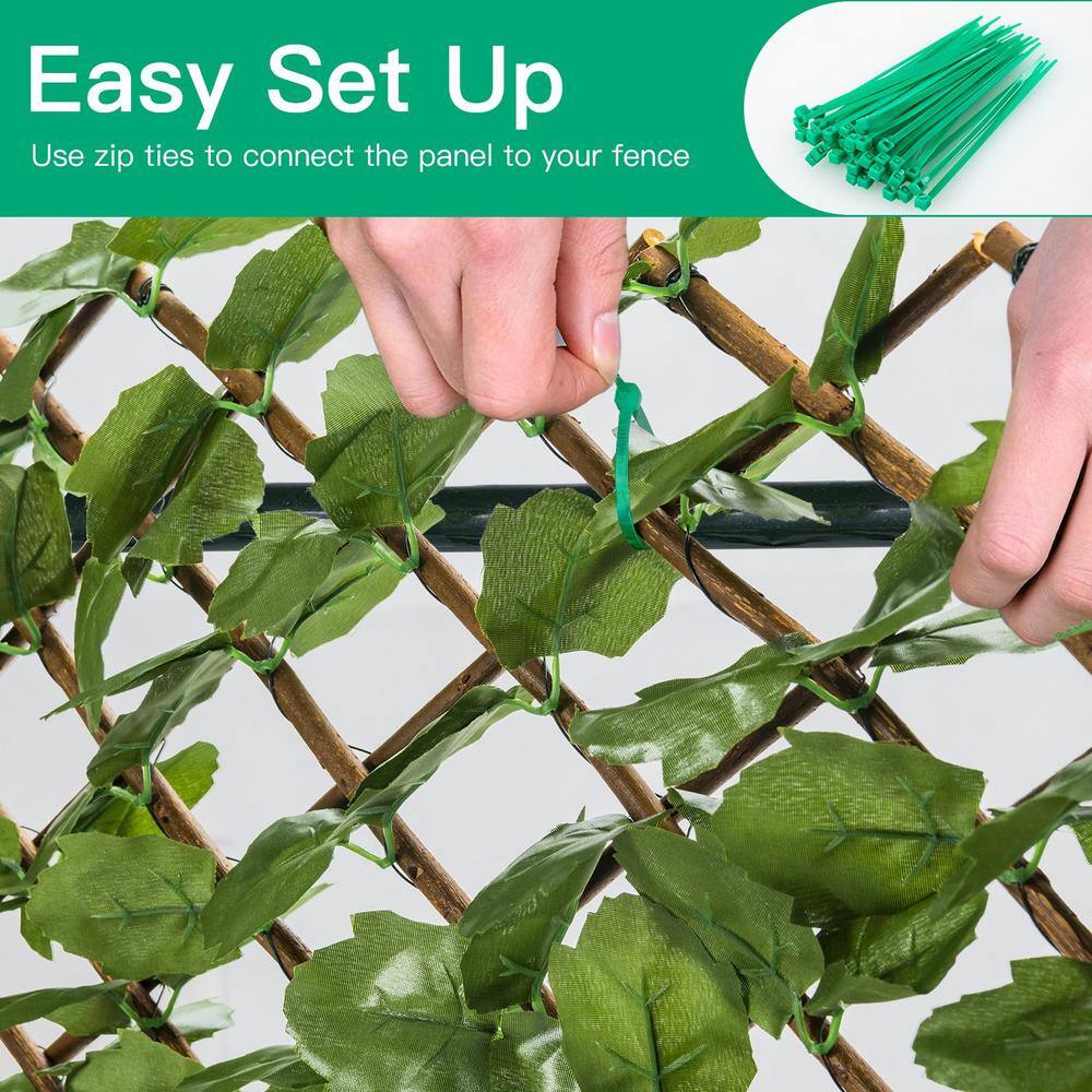 WELLFOR 31 in. Plastic Garden Fence Green Artificial Ivy Fence Screen (Set of 3) OP-HWY-70780