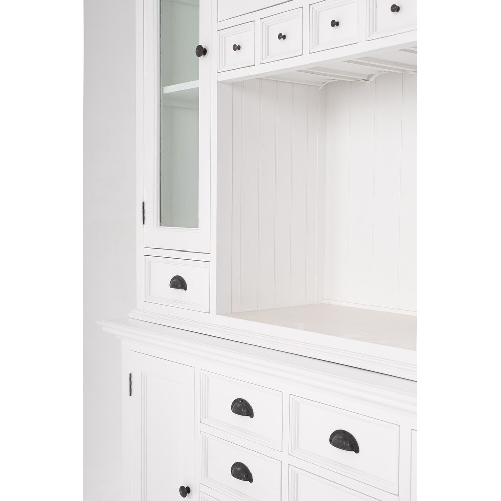 NovaSolo Halifax Coastal White Kitchen Hutch Cabinet  Solid Mahogany Frame  57.09 x 19.69 x 86.61