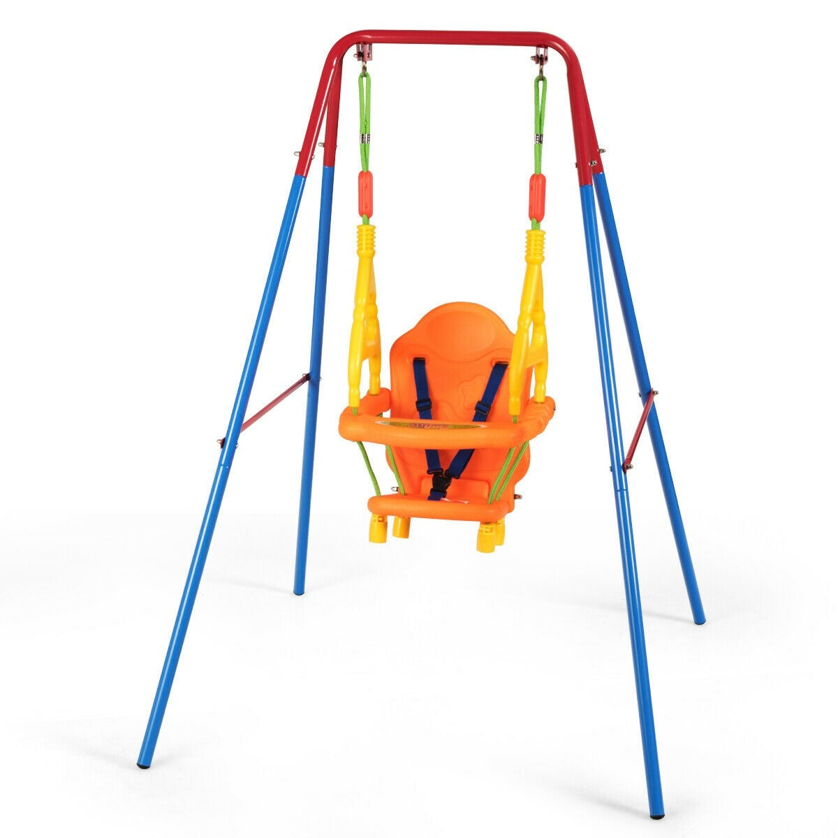 Costzon Toddler Swing Set, Outdoor Metal Swing Set with Safety Harness and Handrails (Swing with Handrails)