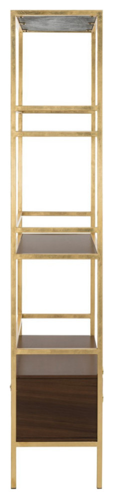 Rosa 4 Tier 1 Drawer Etagere Gold/ Walnut   Modern   Bookcases   by Virgil Stanis Design  Houzz