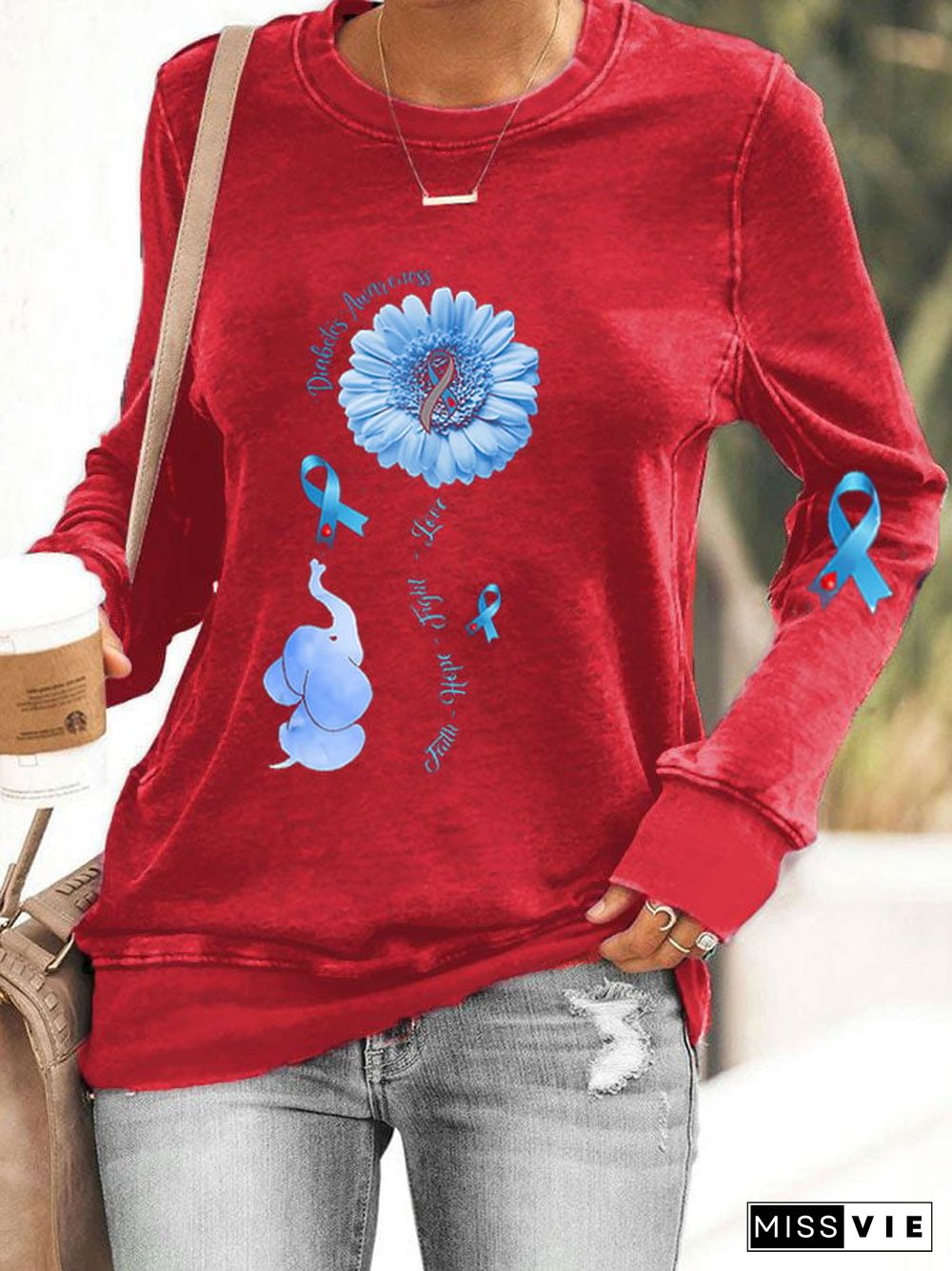 Women's Diabetes Awareness Faith Hove Fight Love Sunflower Diabetes Eleplant Sweatshirt