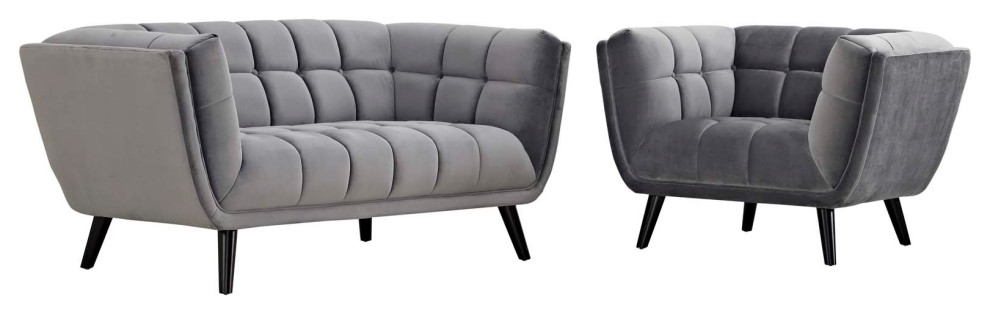 Bestow 2 Piece Velvet Loveseat and Armchair Set   Midcentury   Living Room Furniture Sets   by ShopFreely  Houzz