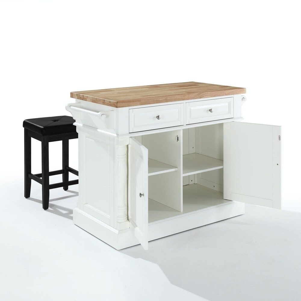 Crosley Oxford White Finish Butcher Block Top Kitchen Island with 2 Stools   23\