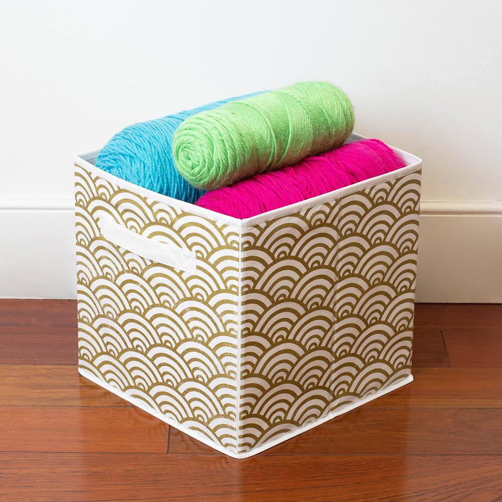 Home Basics 10.5 in. H x 10.5 in. W x 10.5 in. D Gold Fabric Cube Storage Bin HDC51545