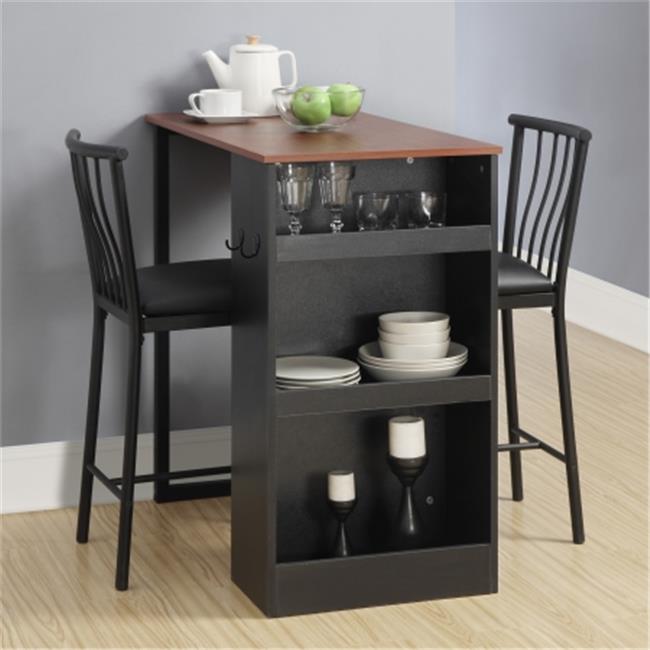 Dorel Living  DHP 3-Piece Counter Height Bar Set with Chairs  Walnut/Black