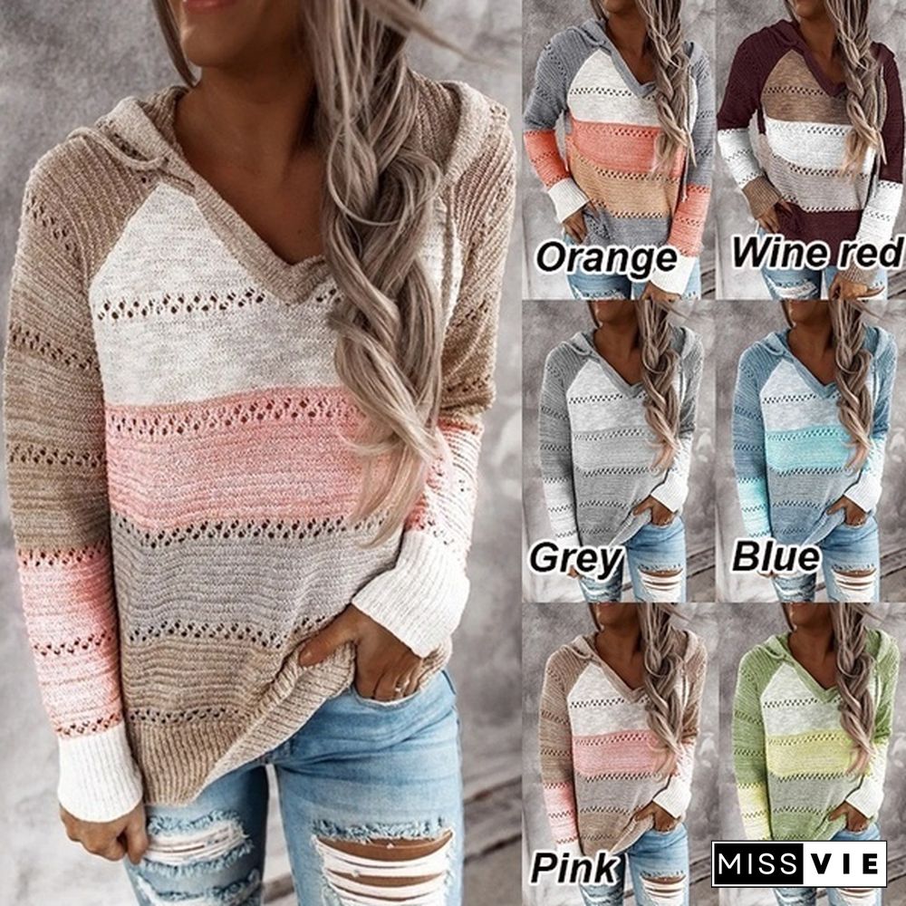 New Comfy Stylish Stitching Color Hoodies For Women Long Sleeve New Casual Clothing Style Casual Tops For Women Women's Casual Spring Fall Sweaters 7 Colors