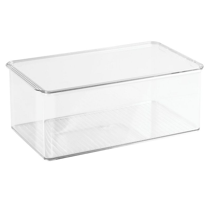 mDesign Stackable Plastic Bathroom Storage Box with Hinge Lid