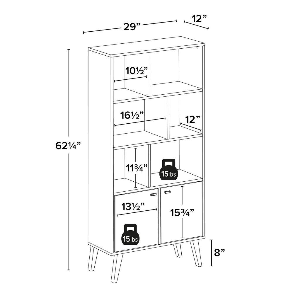 Prepac Milo Mid-Century Modern Bookcase with Inlet Shelves Two Doors and Brushed Brass-Finished Knobs Black BSBL-1418-1