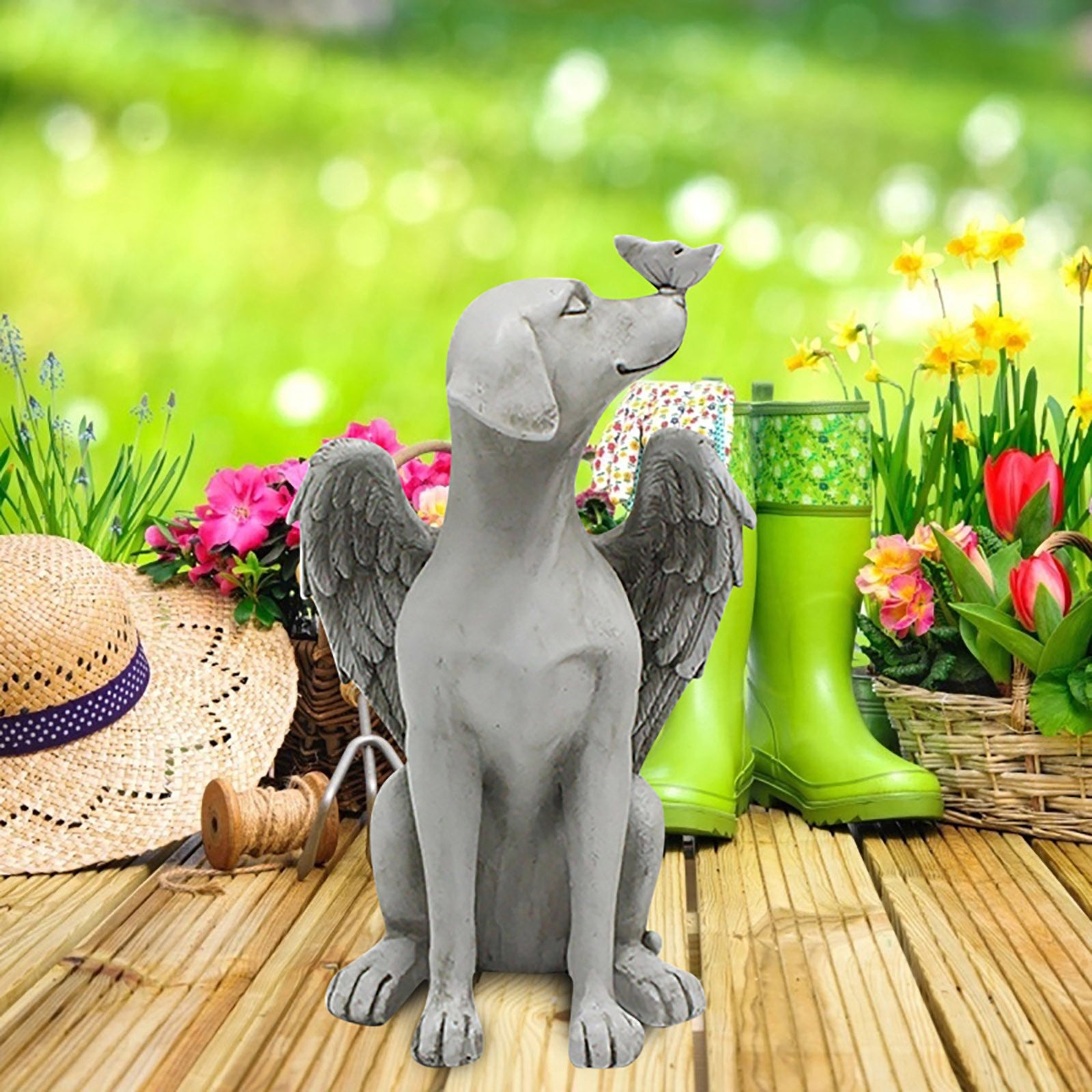 PoypyozzZ Resin Angel Dog Statue Model Yard Garden Art Ornament Sculpture Artificial Decoration