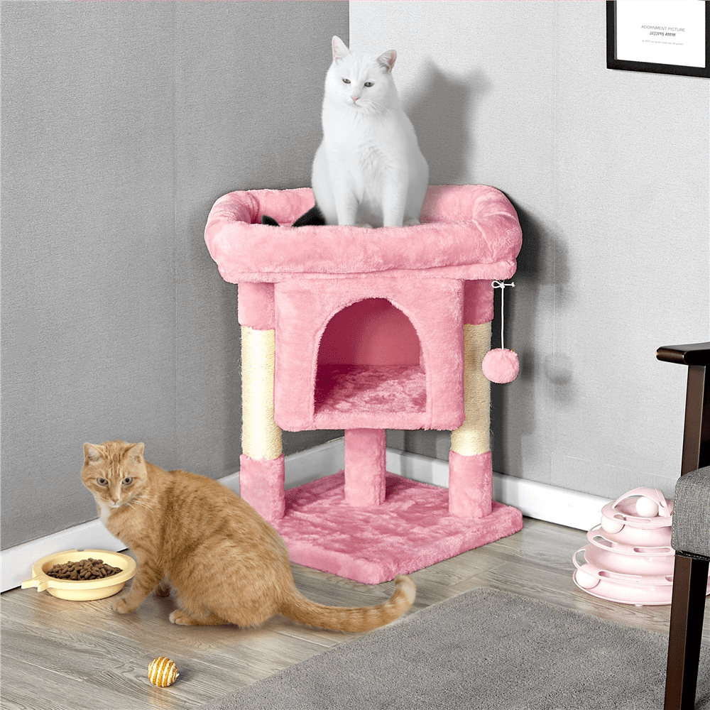 SmileMart 23.5" H 2-Level Cat Tree Condo Tower with Plush Perch, Pink