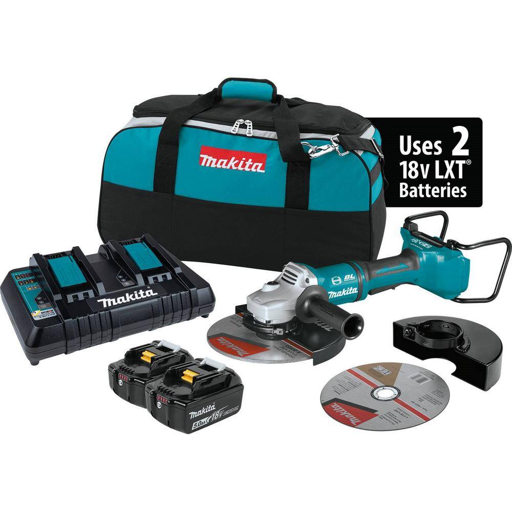 Makita 18V X2 LXT Lithium-Ion (36V) Brushless Cordless 9 in. Paddle Switch Cut-OffAngle Grinder Kit w Electric Brake 5.0Ah XAG13PT1