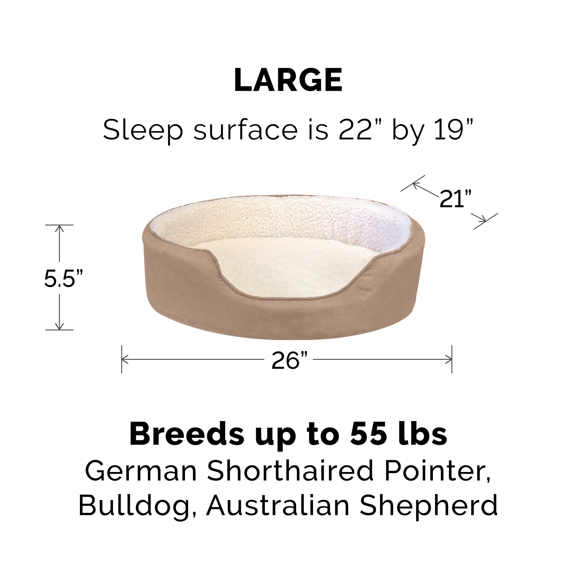 FurHaven | Orthopedic Faux Sheepskin and Suede Oval Pet Bed for Dogs and Cats， Clay， Large