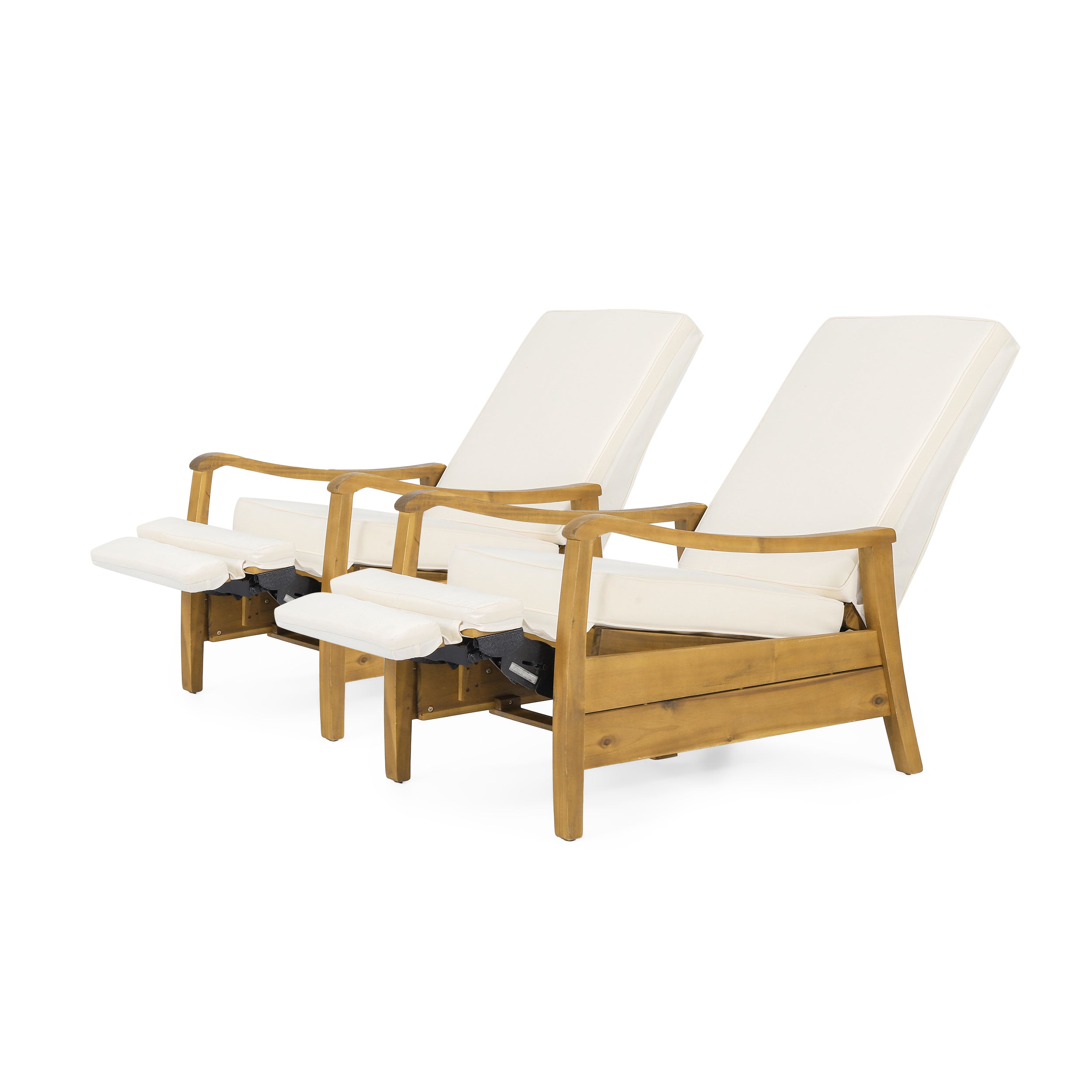 Sadlier Outdoor Acacia Wood Recliner Chair with Cushions, Set of 2