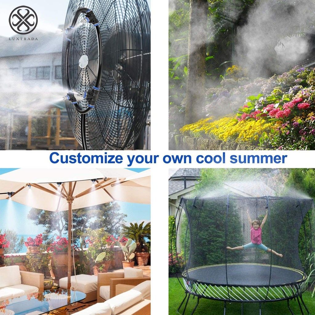 Luxtrada 30FT Misting Cooling System Outdoor Lawn Garden Greenhouse Irrigation Nozzles