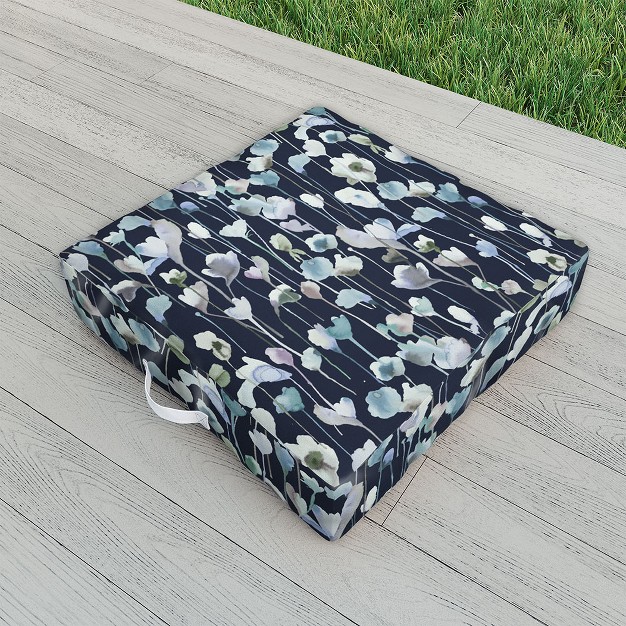 Ninola Design Watery Abstract Flowers Navy Outdoor Floor Cushion Deny Designs