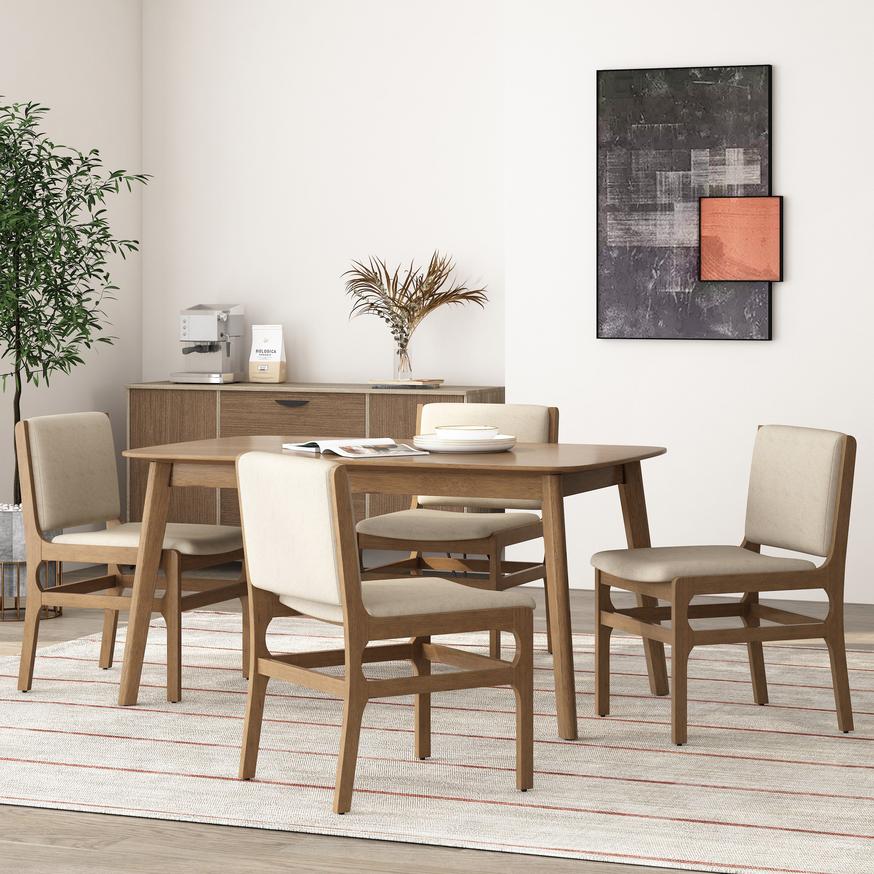 Galtin Contemporary Fabric Upholstered Wood Dining Chairs, Set of 4