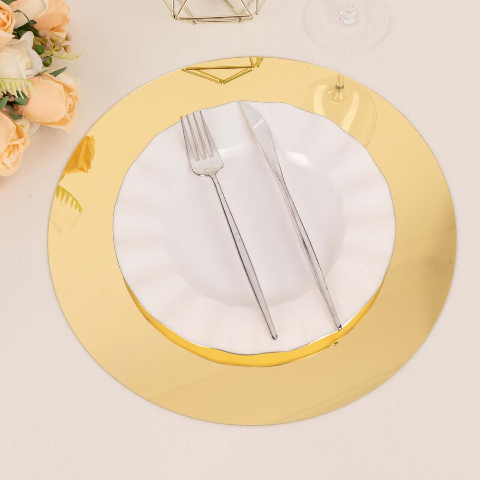 10 Pack Gold Mirror Acrylic Charger Plates For Table Setting, Lightweight Round Decorative Dining Plate Chargers 13