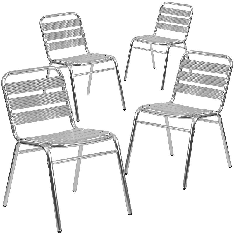 Emma and Oliver 4 Pack Aluminum Commercial Indoor-Outdoor Armless Restaurant Stack Chair with Triple Slat Back