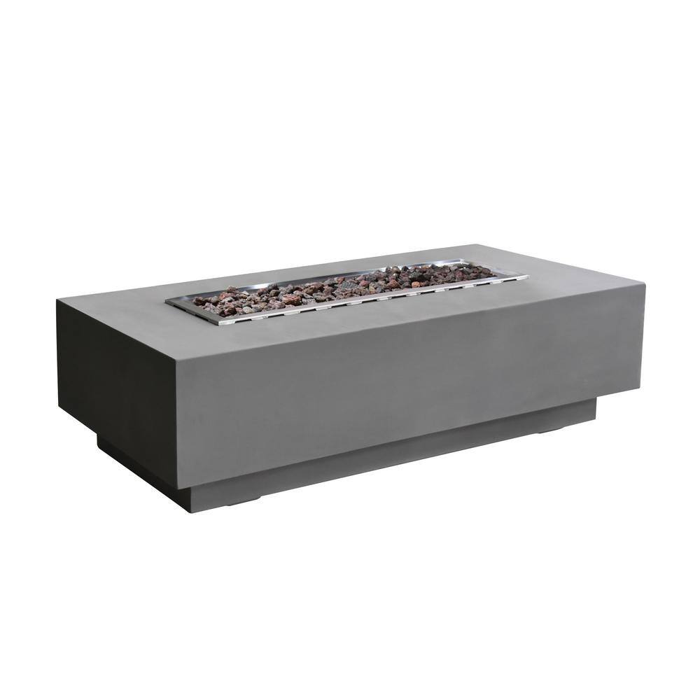 Elementi Granville 60 in. x 27 in. x 17 in. Rectangle Concrete Natural Gas Fire Pit Table in Light Gray OFG121-NG