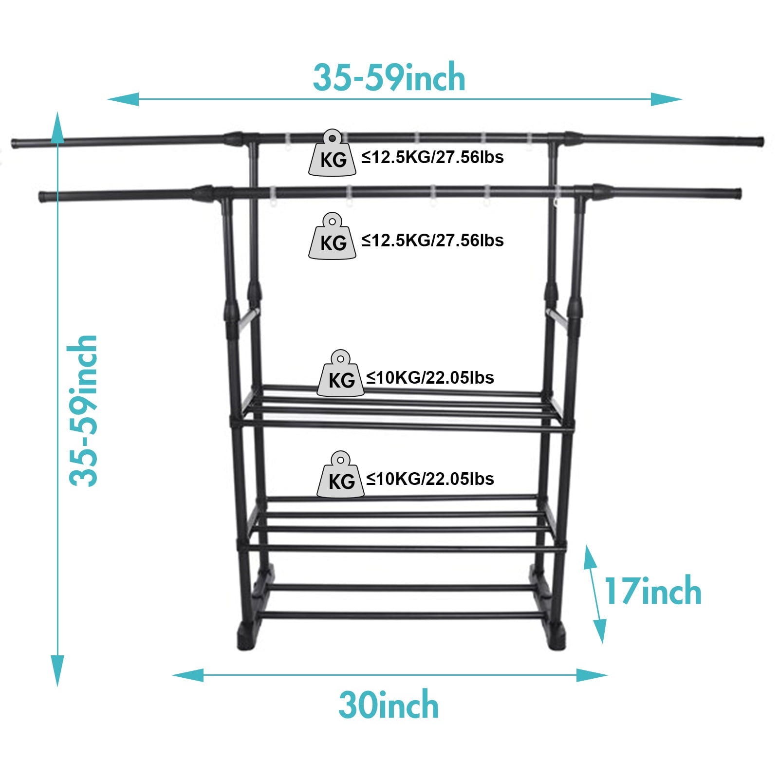 2/3 Layers Double Rail Clothes Garment Rack Heavy Duty Commercial Grade Clothing Black