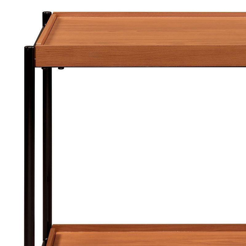 Rectangular Wooden Top Metal Frame End Table， Oak Brown and Black