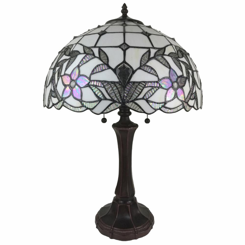 23" Stained Glass Two Light Flowery Vintage Accent Table Lamp